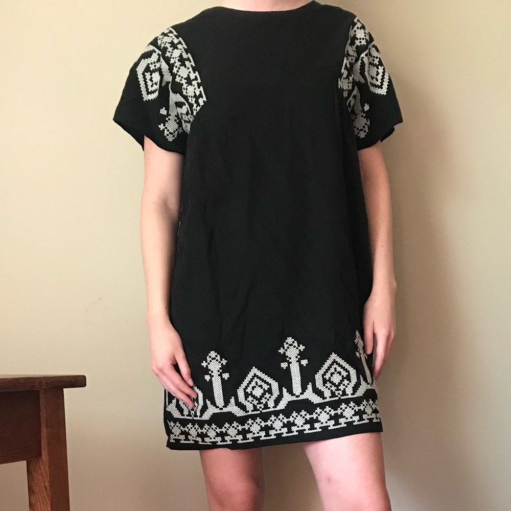 Central Park West Black Embroidered Mini Dress Size XS